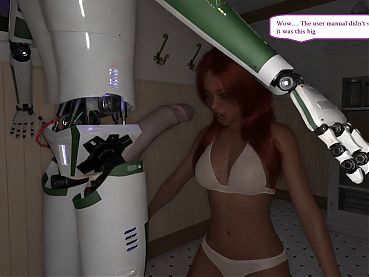 Pretty girl buys sex robot and drags it in the bathroom